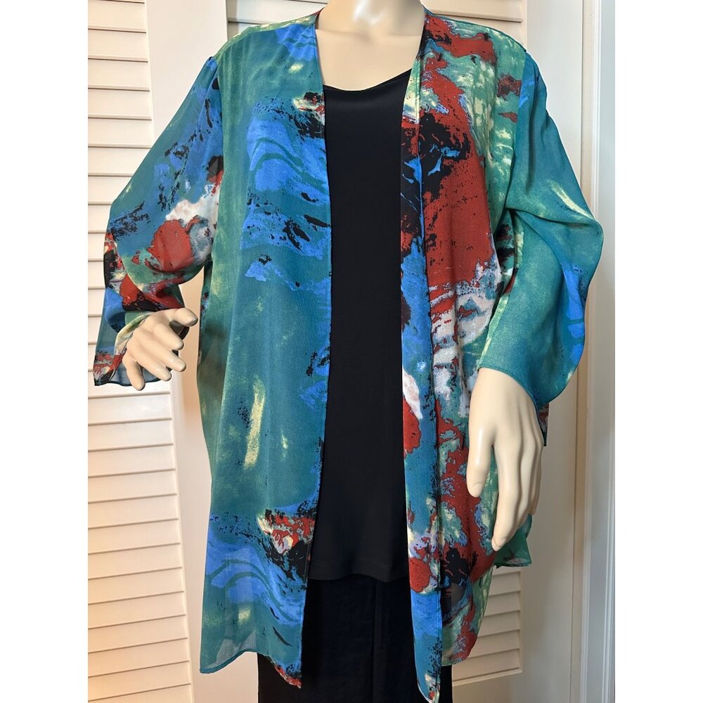 Colleen Lopez Womens XL Colorful Abstract Print Kimono Cardigan Jacket